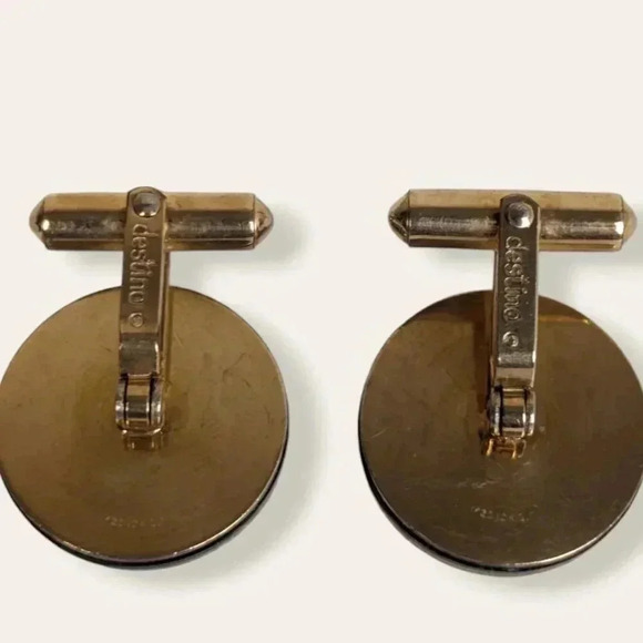 Vintage Destino 12K GF Circle Onyx Cufflinks - Picture 5 of 7